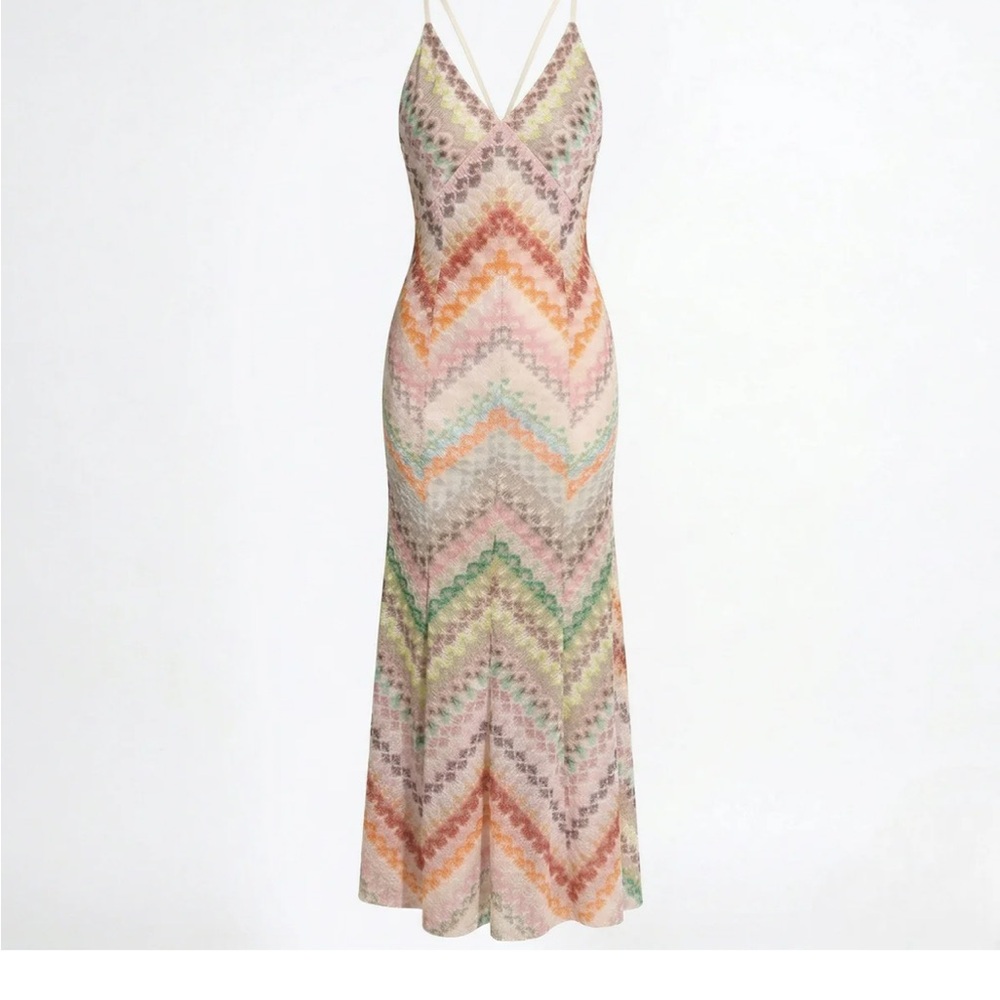 Sleeveless V-Neck Chevron Maxi Dress in Pastel Multi